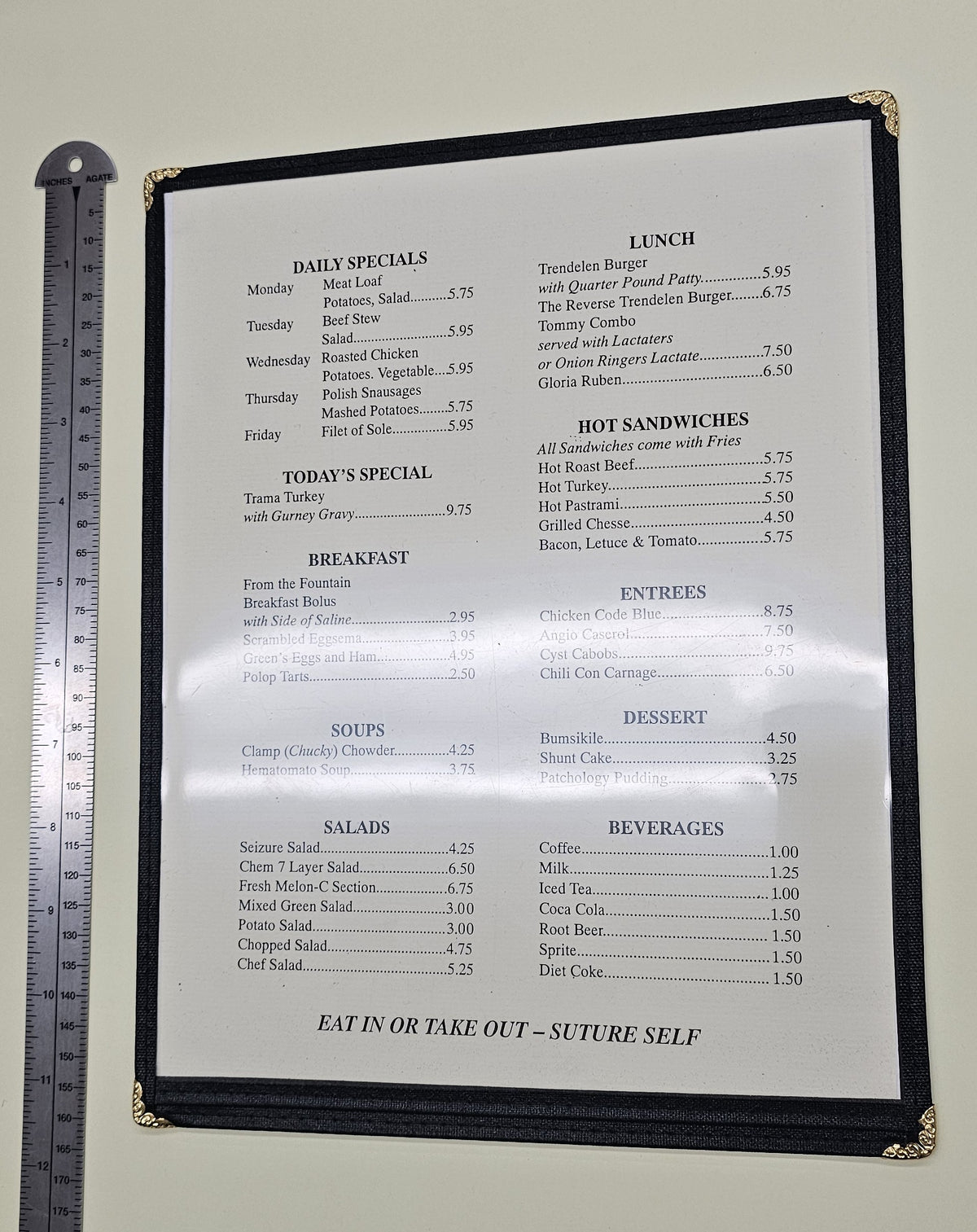 ER (NBC TV, 1994-2009) Doc Magoo's Diner Menu