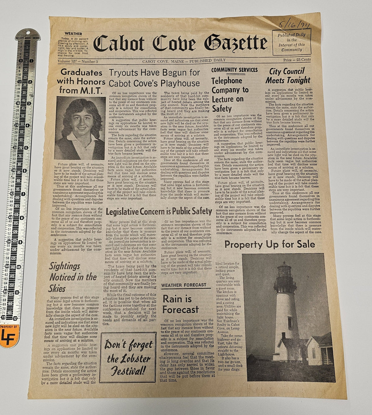 Murder, She Wrote (CBS TV, 1984-96) Cabot Cove Gazette Newspaper 2