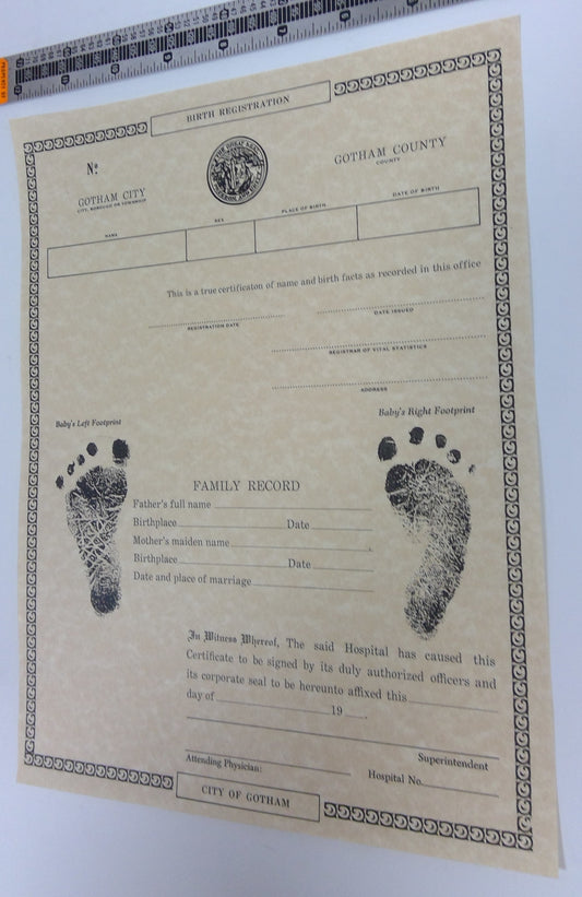 Batman Returns (1992) Gotham City Birth Certificate