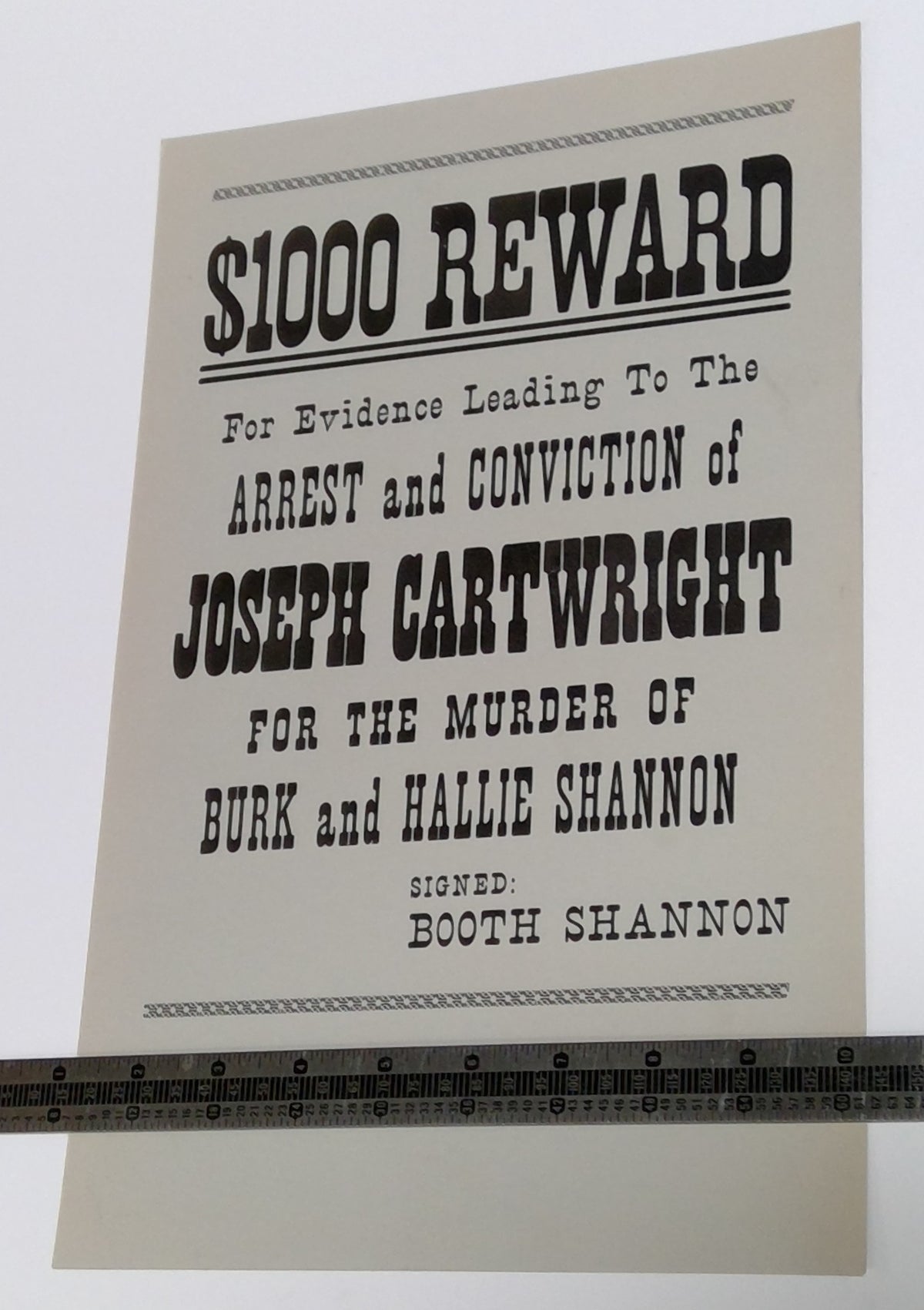 Bonanza (NBC TV, 1965) - Joseph Cartwright Wanted Poster