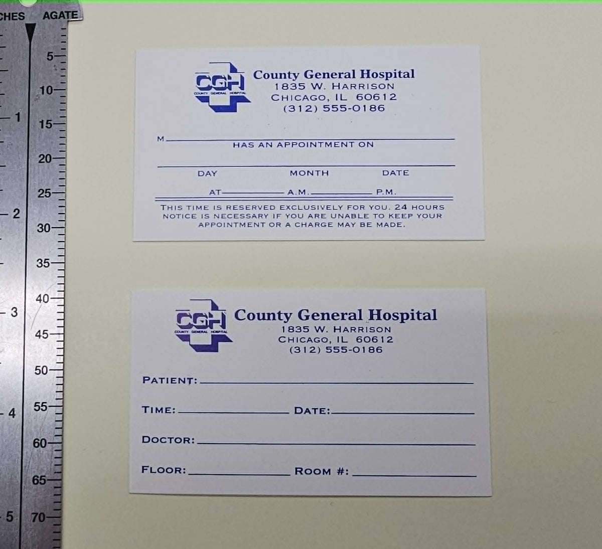 ER (NBC TV, 1994-2009) County General Appointment Cards