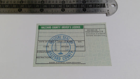 Dukes of Hazzard (CBS TV, 1979-85) Hazzard County Driver License