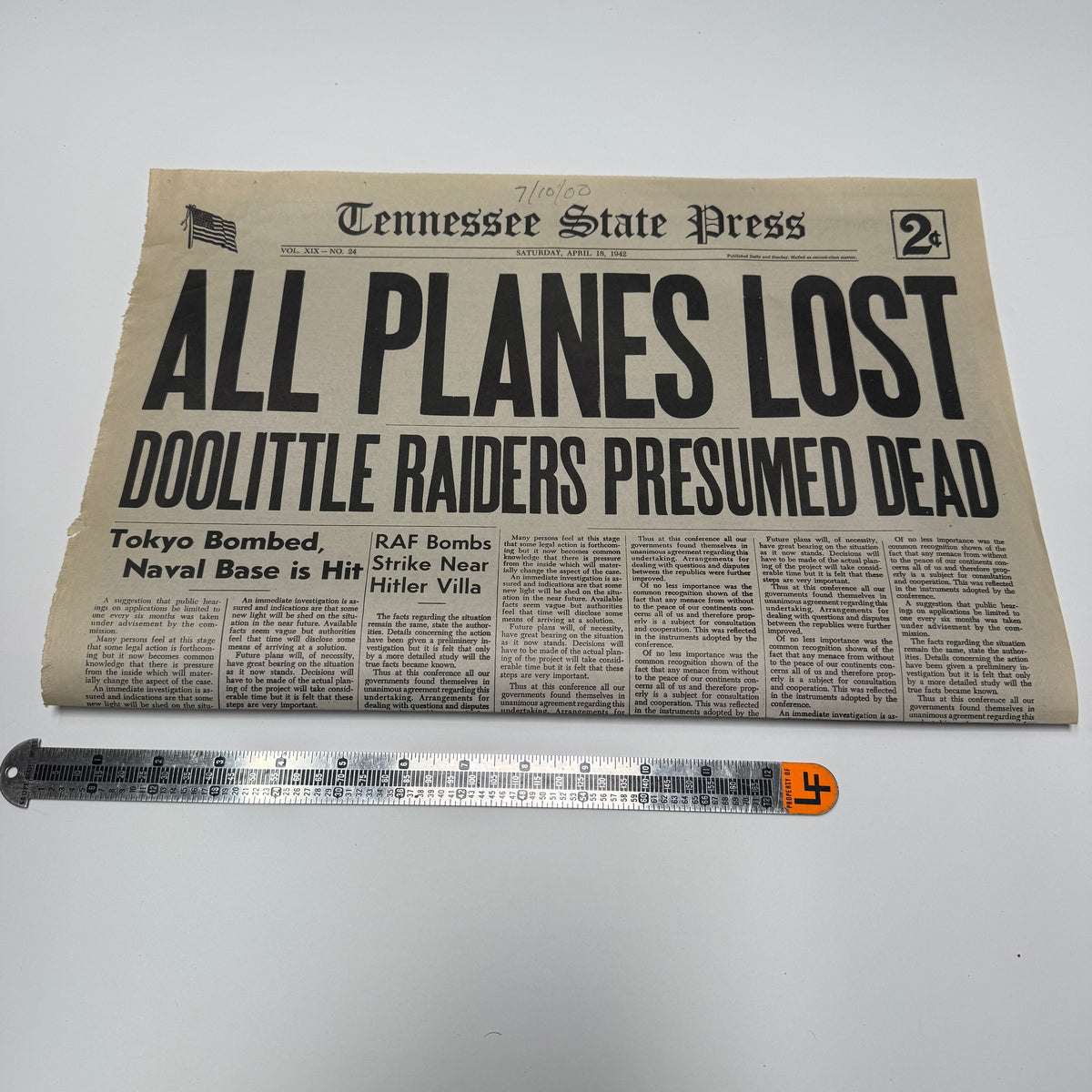 Pearl Harbor (2001) - Doolittle Raiders Prop Newspaper