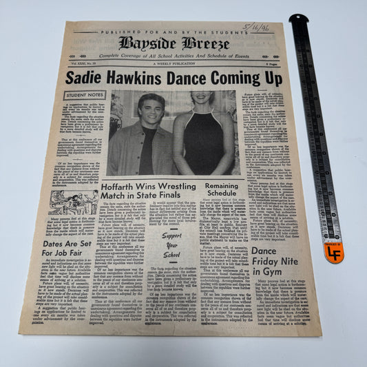 Saved by the Bell (NBC TV, 1989-93) Bayside Breeze Prop School Newspaper 1