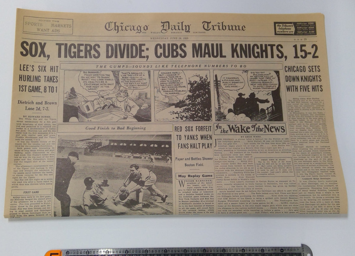 The Natural (1984, TriStar) 1939 Chicago Daily Tribune Prop Newspaper
