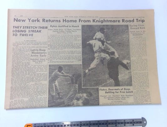The Natural (1984, TriStar) 1939 New York Prop Newspaper – “Knightmare Road Trip”