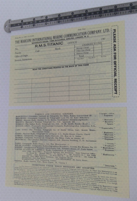 Titanic (1997) - RMS Titanic Marconi Telegram Form