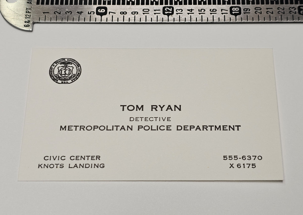 Knots Landing (CBS TV, 1979-93) Detective Tom Ryan Business Card
